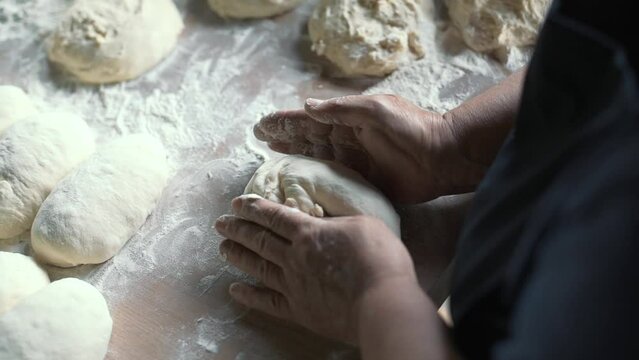 Traditional Bakery Tone Preparing Dough For Baking A Georgian Shotis Puri. Close Up