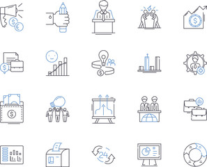 Stock trading outline icons collection. Trading, Stocks, Shares, Brokerage, Day-trading, Bull, Bear vector and illustration concept set. Investing, Speculation, Commodities linear signs