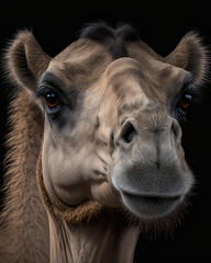 Fototapeta premium Generated photorealistic close-up portrait of a wild camel in profile