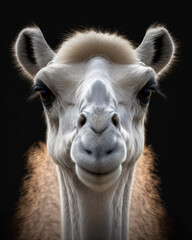 Obraz premium Generated photorealistic close-up portrait of a wild camel