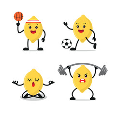 cute yellow lemon sport exercise vector illustration sticker white background