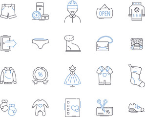 Shop and customer outline icons collection. Shop, Customer, Shopping, Buyer, Store, Purchaser, Retail vector and illustration concept set. Buy, Merchant, Seller linear signs