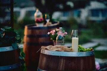 table with candle and bottle