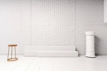 Background of a white studio with a mock-up podium. Generative AI