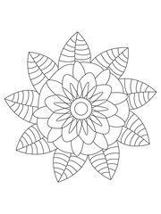    Flowers  Leaves Coloring page Adult.Contour drawing of a mandala on a white background.  Vector illustration Floral Mandala Coloring Pages, Flower Mandala Coloring Page, Coloring Page For Adul