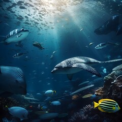 Fototapeta na wymiar underwater world with dolphins