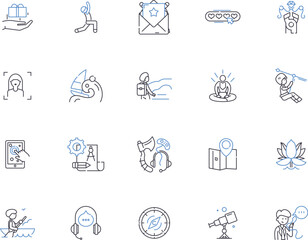 Wellness travel outline icons collection. Wellness, travel, retreat, spa, relaxation, health, yoga vector and illustration concept set. meditation, nature, holiday linear signs