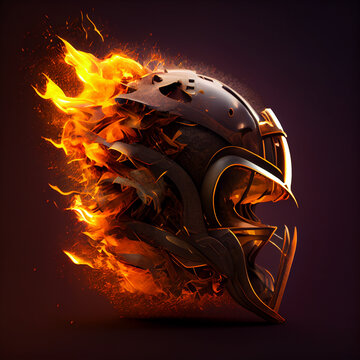 American Football Helmet With Fire