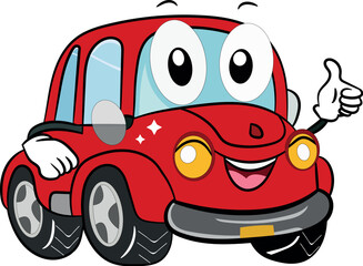 Vector red car on white background with thumpsup.