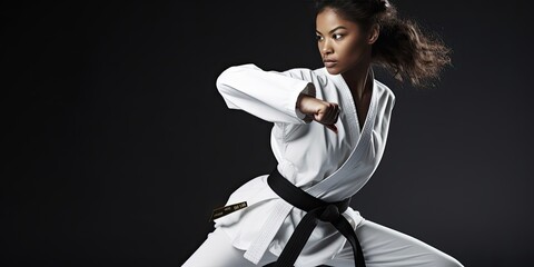 close up of a female practicing martial arts, generative AI