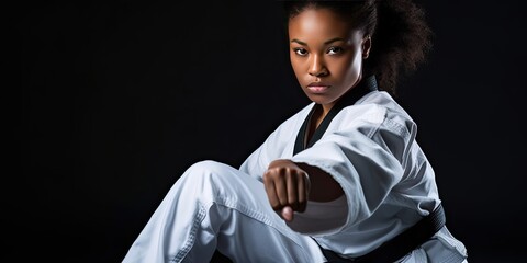 close up of a female practicing martial arts, generative AI