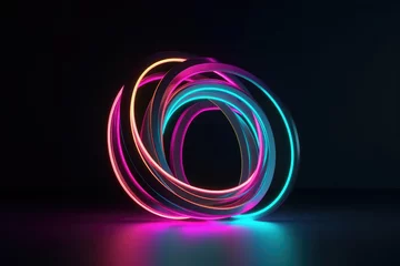 Fotobehang 3d render, abstract geometric neon background, glowing spiral line, simple helix. Minimalist wallpaper © Kateryna