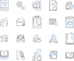 Knowledge management outline icons collection. Knowledge, Management, Storage, Sharing, Synthesis, Creation, Acquisition vector and illustration concept set. Analysis, Organization, Classification