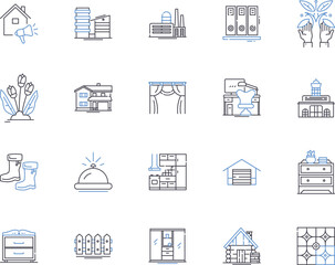 interior design studio outline icons collection. Interior, Design, Studio, Residential, Commercial, Bedrooms, Kitchens vector and illustration concept set. Living, Spaces, Consulting linear signs