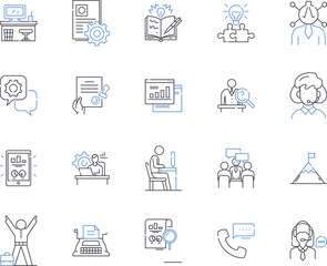 Wirking and career outline icons collection. Work, Career, Job, Professional, Employment, Advancement, Promotion vector and illustration concept set. Pursuit, Pursue, Growth linear signs