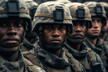 soldiers in combat gear with a serious look created with Generative AI technology