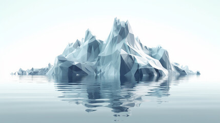 Fototapeta na wymiar An abstract iceberg floating on a calm sea, most partly undersea, Front view with a cloudless sky in the background.