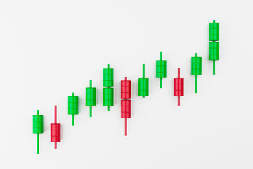 Growing up trend candle stick chart of red and green the oil barrel  .3d render