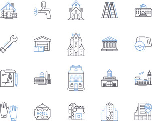 Real Estate Technology outline icons collection. Realty, Technological, Proptech, Innovation, Automation, AI, Analytics vector and illustration concept set. Digital, Platforms, Net linear signs