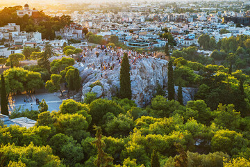 Blick von der Akropolis auf den Areopag, Athen, Griechenland
