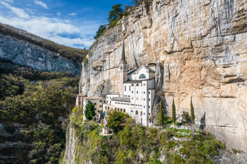 Fototapeta na wymiar The Sanctuary of Madonna della Corona. Italian Alps