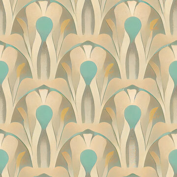 Flat Wallpaper, Art Deco, 1930s Wallpaper Design, Seamless, Pastel Colors, Air Element, Smooth, Shaded, Simple