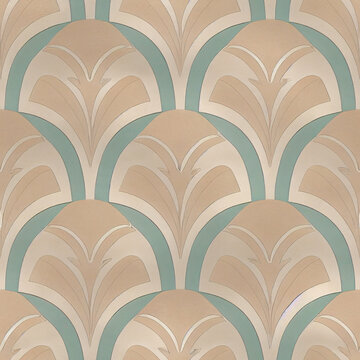 Flat Wallpaper, Art Deco, 1930s Wallpaper Design, Seamless, Pastel Colors, Air Element, Smooth, Shaded, Simple