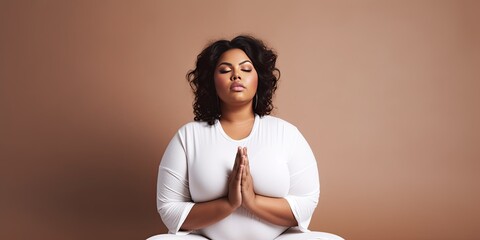 close up of a woman in a meditative pose  with eyes closed ,  Generative AI