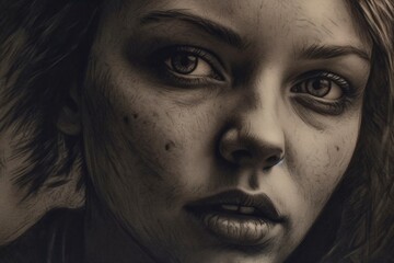 Fototapeta premium illustration of a young woman with slightly opened lips created with Generative AI technology