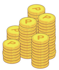 Pマークのポイントのコインのイラスト素材