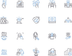 Customer relationship management outline icons collection. CRM, Customer, Relationships, Management, Service, Support, Information vector and illustration concept set. Communication, Data, Analytics