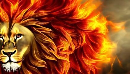 Lion, fire coming out from lion's body, crazy look, wallpaper 