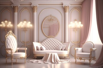 Luxury Interior Design of Bedroom with Soft Color Theme. Created with generative AI Technology