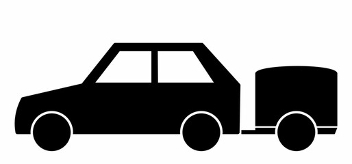 Black car with trailer, cargo shipping, silhouette, web vector symbol