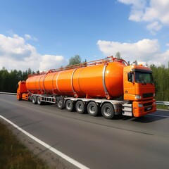 Gasoline tanker, Oil trailer, truck on highway. Very fast driving. generative ai