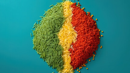 Basmati rice, curry, green peas and chili peppers. Generative Ai