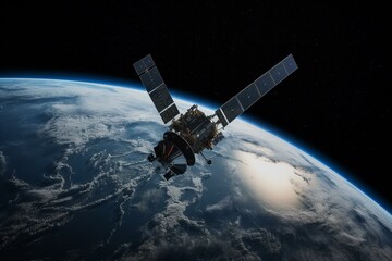 Fototapeta na wymiar New Telecommunications Satellite Orbiting Earth - NASA Map. Generative AI