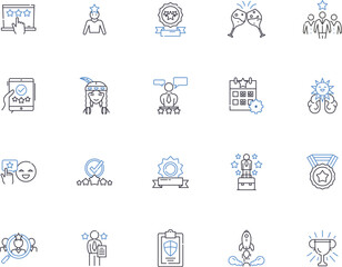 Successful people outline icons collection. Prosperous, triumphant, achieving, wealthy, victorious, winning, thriving vector and illustration concept set. booming, affluent, accomplished linear signs