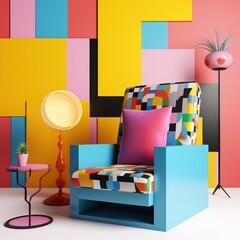 Interior concept of memphis design colorful, Armchair. generative ai