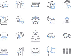 Fototapeta premium Retail industry outline icons collection. Retail, Trading, Merchandising, Shopping, Stores, Outlets, Marketplaces vector and illustration concept set. Supermarkets, Wholesalers, Vendors linear signs