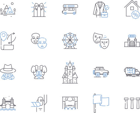 Retail industry outline icons collection. Retail, Trading, Merchandising, Shopping, Stores, Outlets, Marketplaces vector and illustration concept set. Supermarkets, Wholesalers, Vendors linear signs