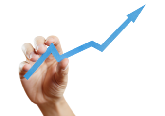 Hand holding growing graph, cut out