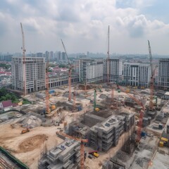 Naklejka premium construction site with construction cranes. generative ai