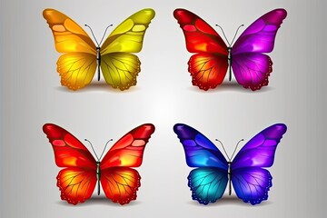 Naklejka na ściany i meble Beautiful butterflies in various colors, isolated on a white backdrop. Generative AI
