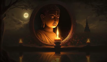 Foto op Plexiglas Illustation for happy vesak day, buddha images, Generative Ai © rajesh