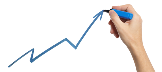Hand drawing a graph using a blue marker, cut out