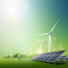Energy enterprises. Windmills. Solar panels. Eco power station. Energy industry. Renewable energy. Sustainable power plant.. generative ai