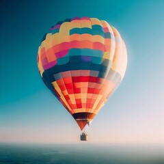 Naklejka premium Colorful hot air balloon rising to ocean