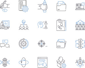 Business school outline icons collection. Business, school, MBA, courses, education, marketing, finance vector and illustration concept set. accounting, network, management linear signs