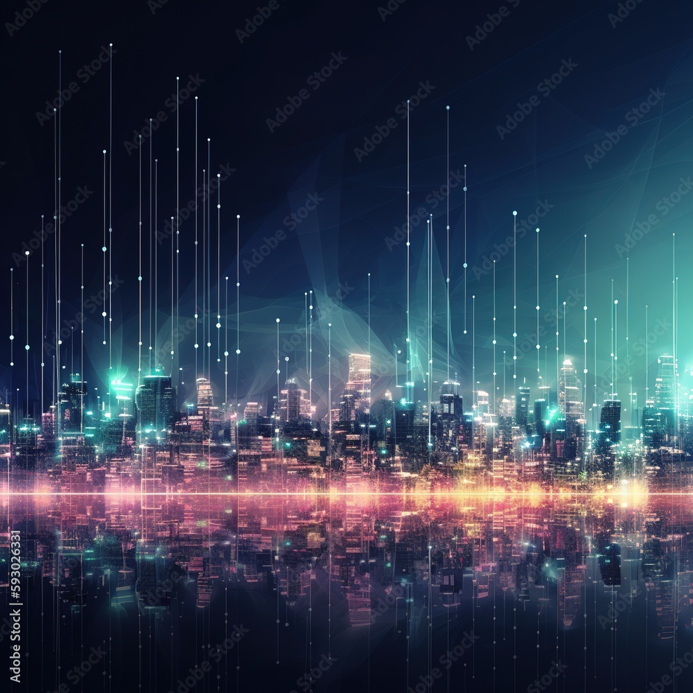 Poster abstract dot point and smart city link to gradient line and aesthetic concept of intricate wave line